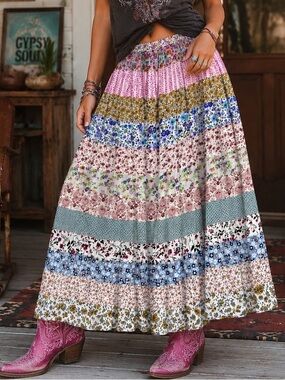 🌸 NWOT | JADED Gypsy | Patchwork Boho Maxi Skirt | Festival Western | Free Size